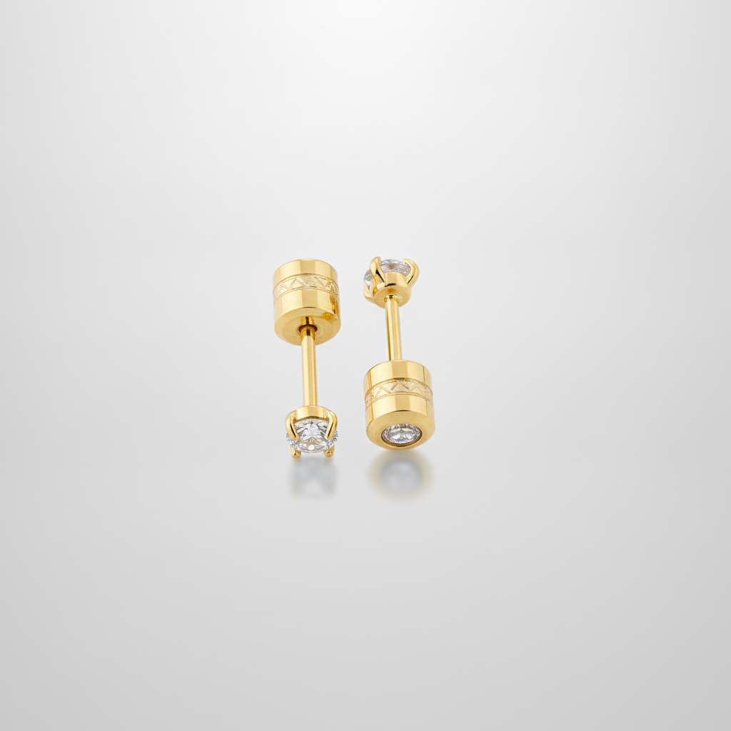 Double-Sided Gold Stud Earring for Men | CZ Crystal
