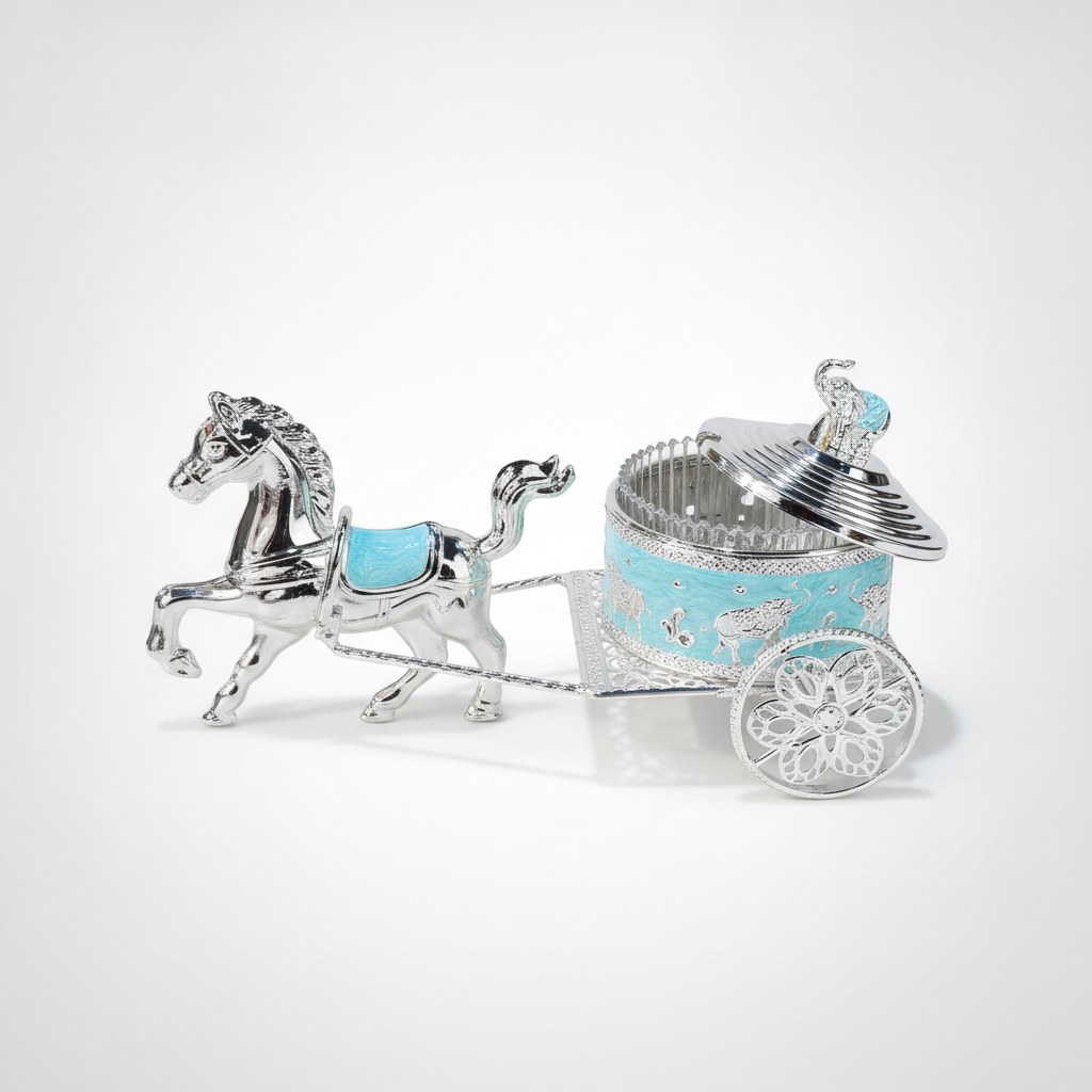 Silver & Turquoise Horse Carriage Decorative Candy Dish