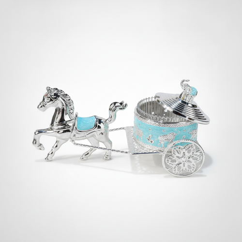 Silver & Turquoise Horse Carriage Decorative Candy Dish