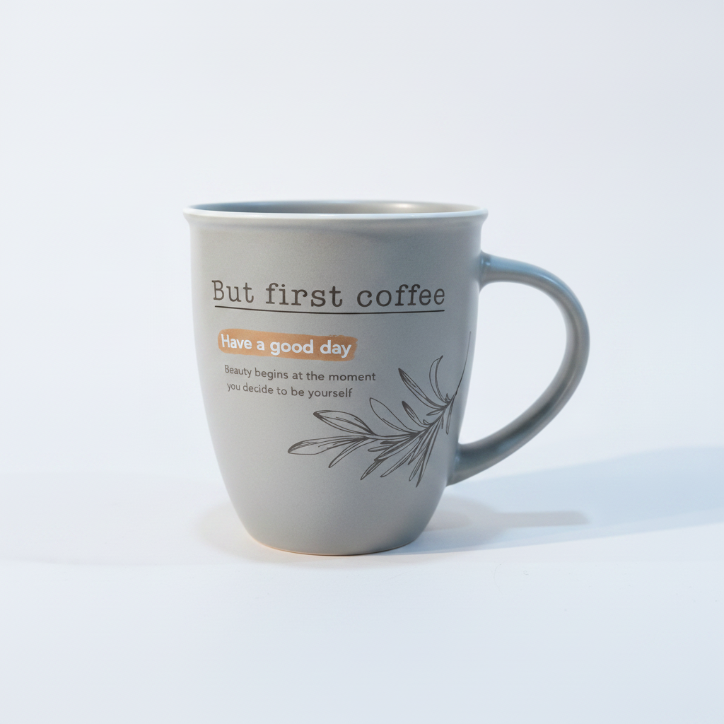 But First Coffee Inspirational Ceramic Mug – Grey Matte Finish