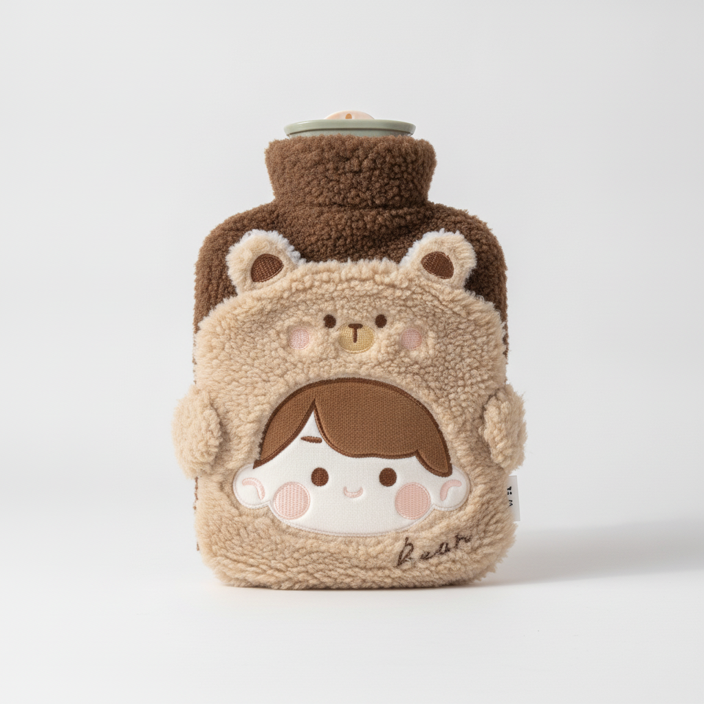 Cute Bear Hot Water Bottle with Fluffy Sherpa Cover