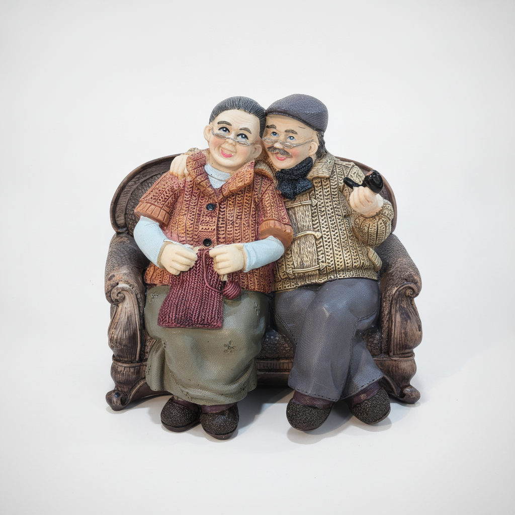 Grandparents on Sofa Resin Figurine – Cozy Couple Statue