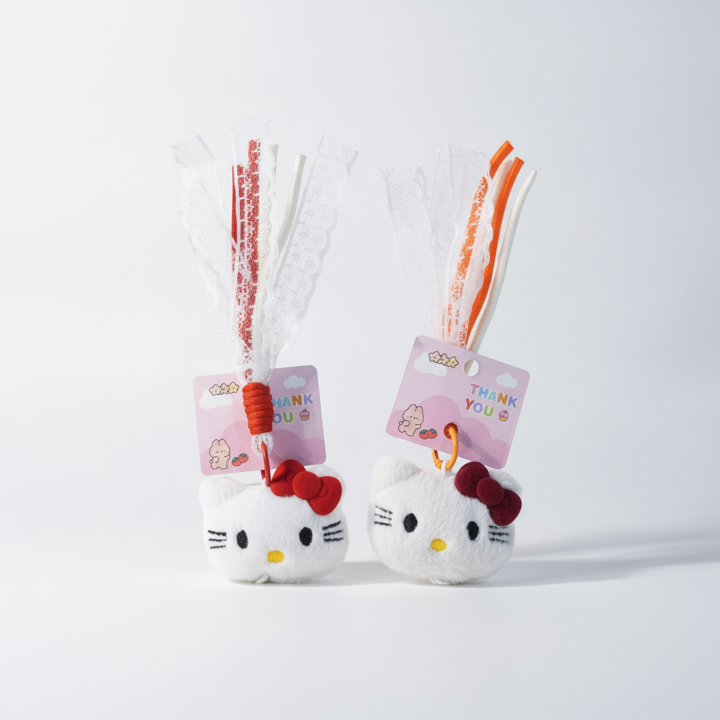 Hello Kitty Plush Head Keychain with Lace Tassel & Bow