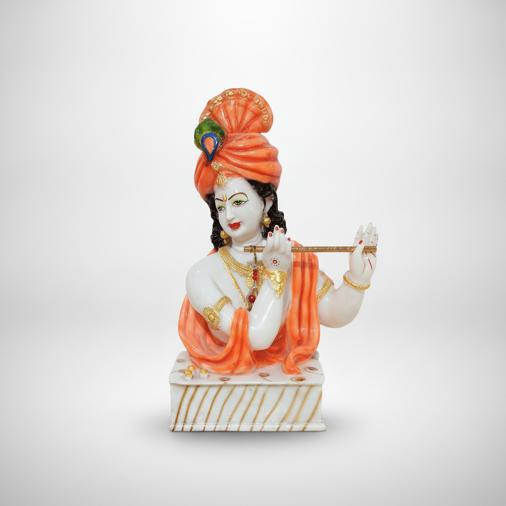 Lord Krishna Marble Statue with Flute – 17.5 Inch