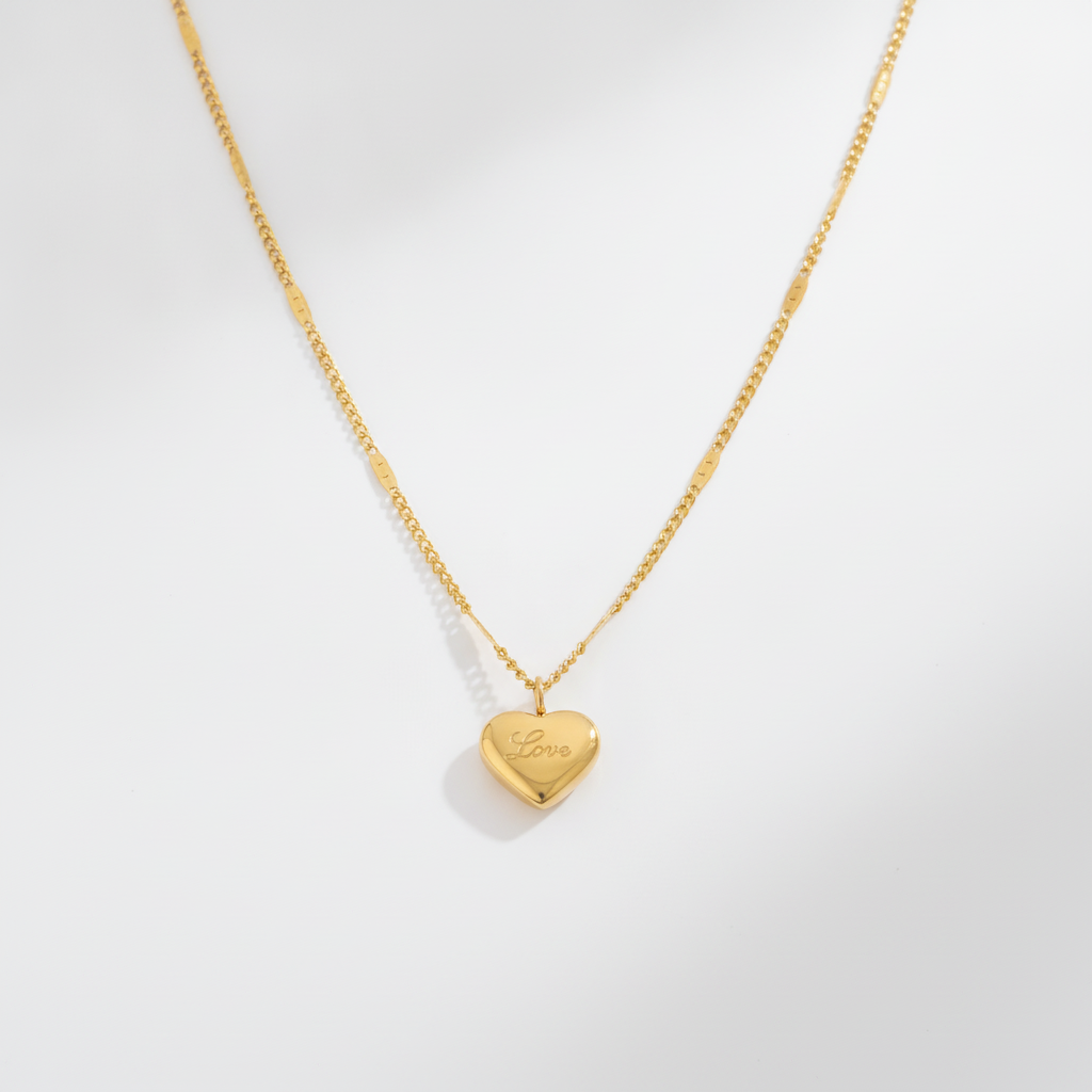 Gold Heart 'Love' Pendant Necklace for Women