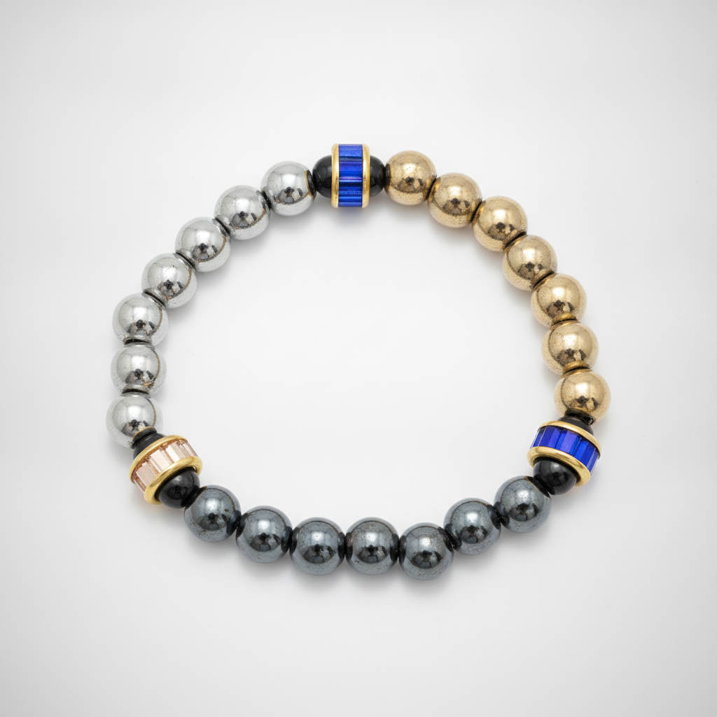 Two-Tone Hematite & Pyrite Bead Stretch Bracelet