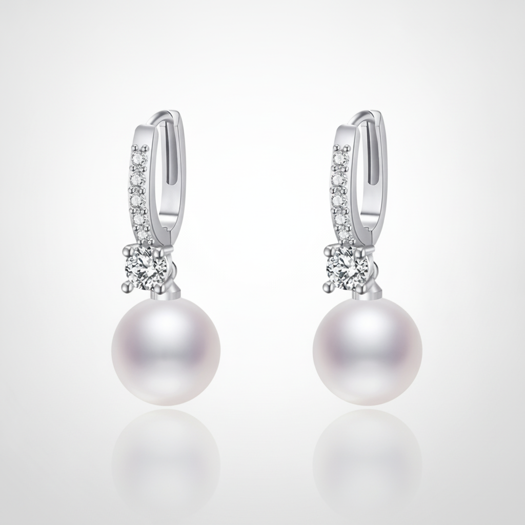 Pearl Drop Hoop Earrings with Crystal Accent