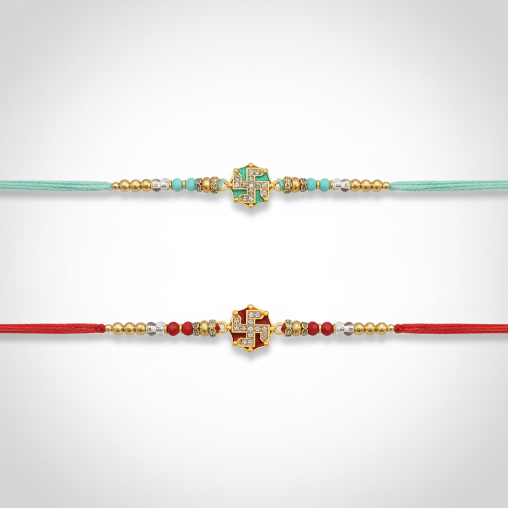 Swastik Rakhi Bracelet – Auspicious Gold & Bead Design