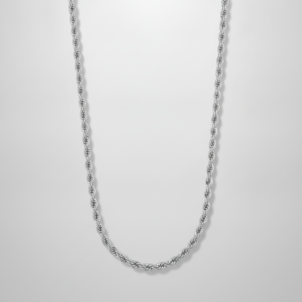 Men's Silver Rope Chain Necklace – Classic Twisted Style