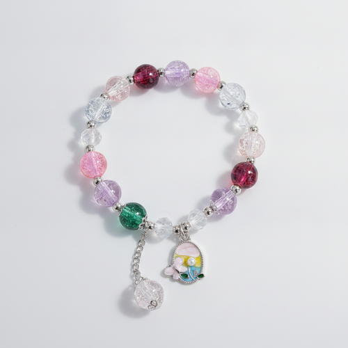 Colorful Crystal Bead Bracelet with Floral Charm