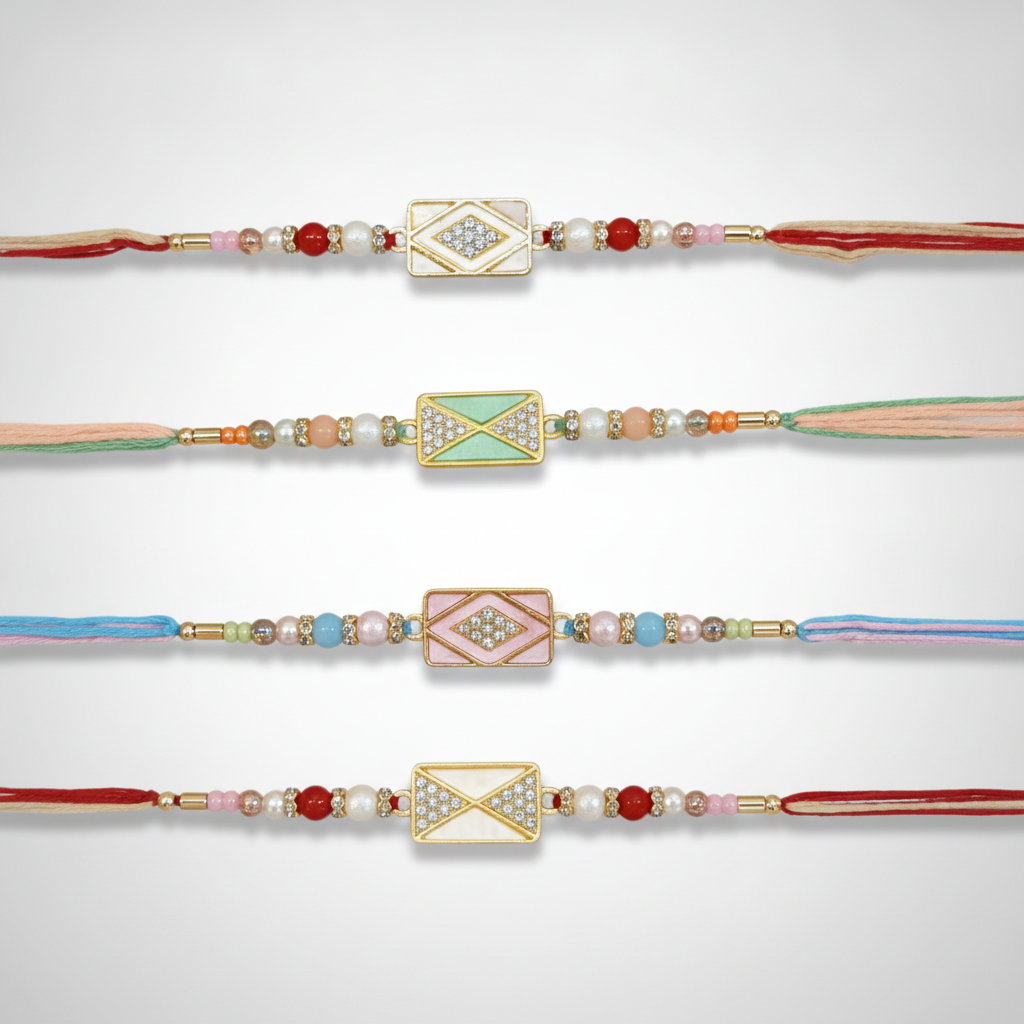Decorative Rakhi Bracelet with Crystal Centerpiece & Beads