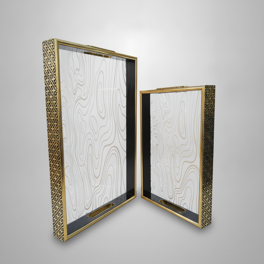 Luxury Black & Gold Ceramic Decorative Tray Set of 2