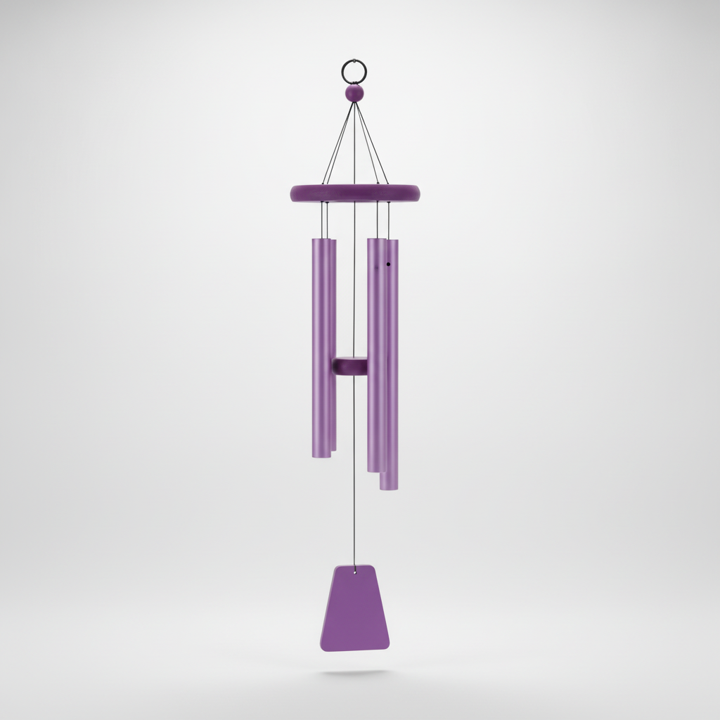 Purple Metal Tube Wind Chime with Wooden Accents