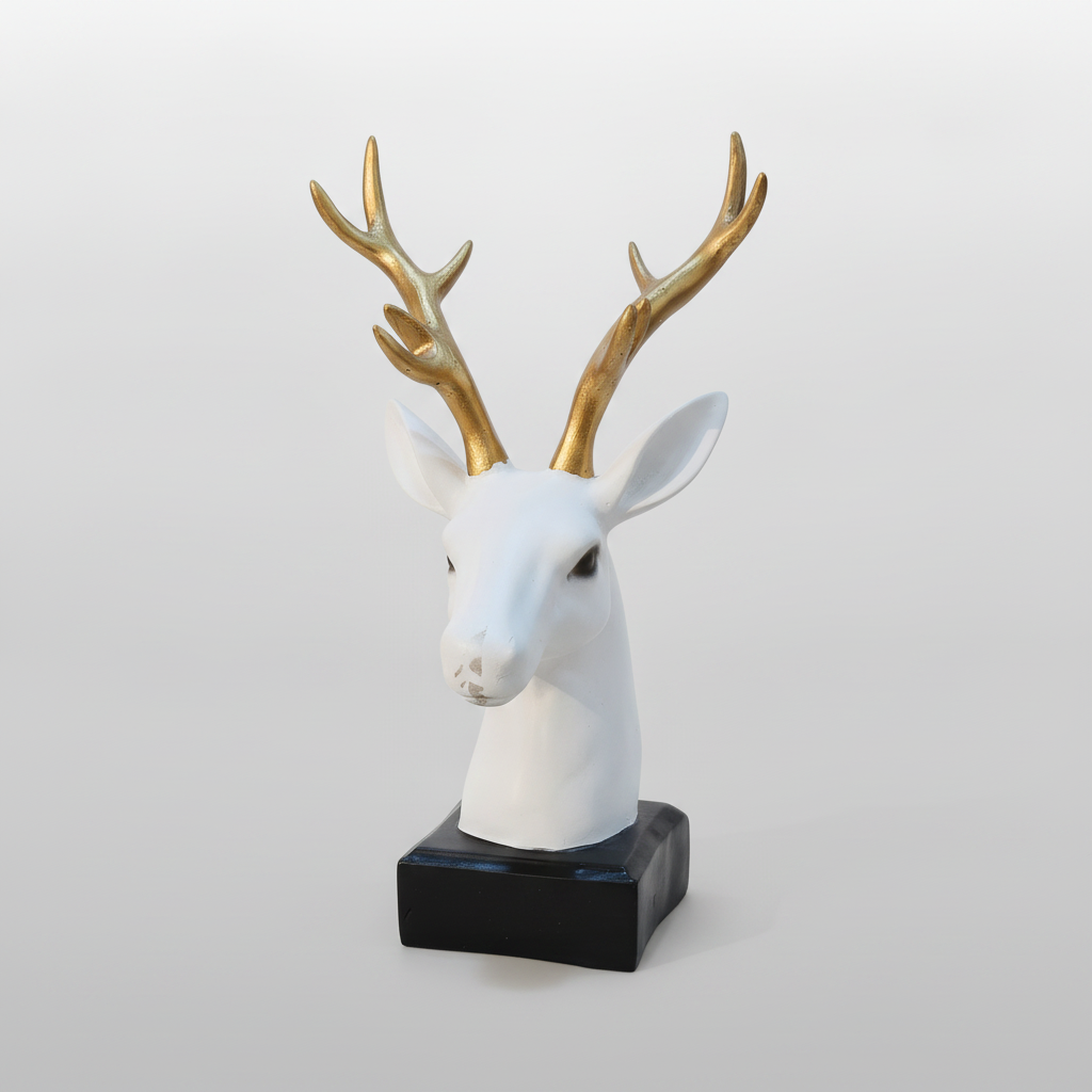 White & Gold Deer Head Sculpture Decorative Figurine