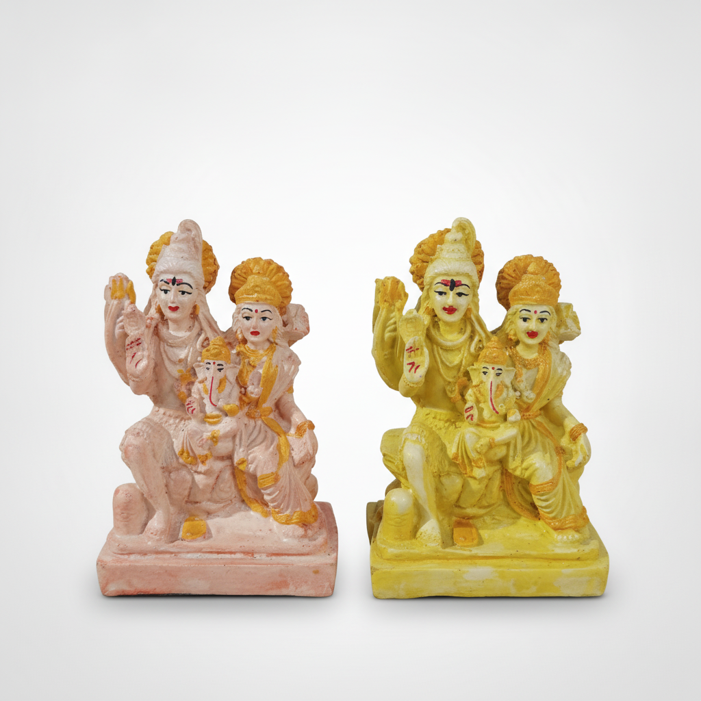 Shiva Parvati Ganesha Family Idol – Hindu Deity Figurine