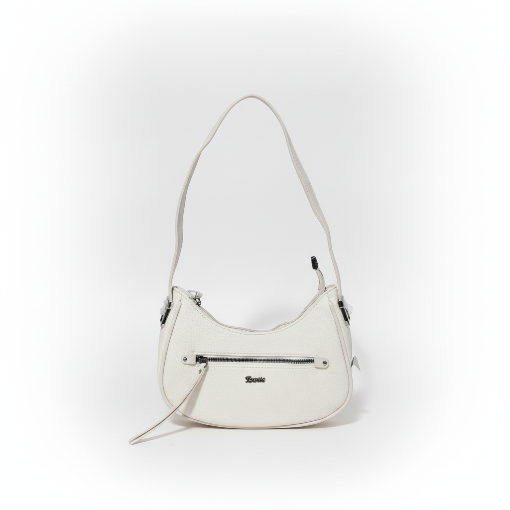 Exotic White Leather Shoulder Bag – Chic Baguette Style