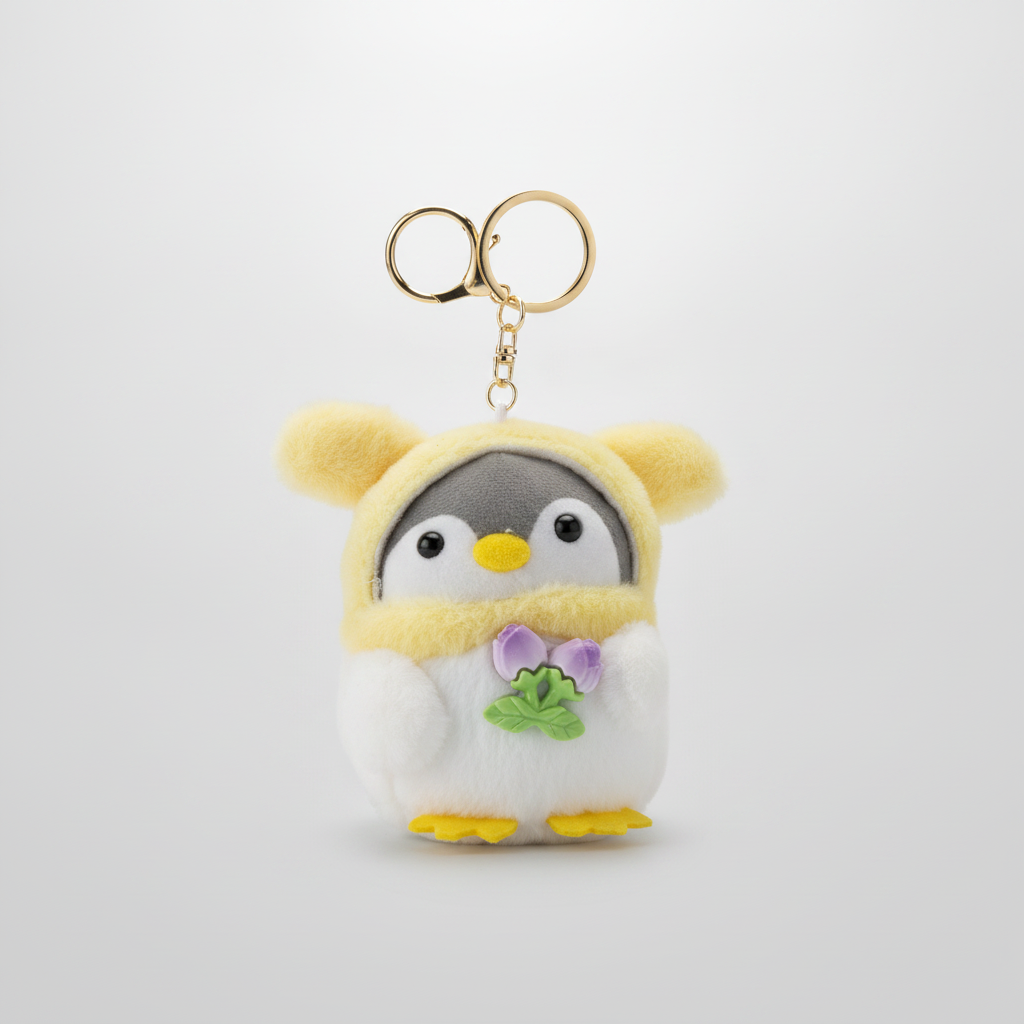 Cute Penguin Plush Keychain with Yellow Chick Costume