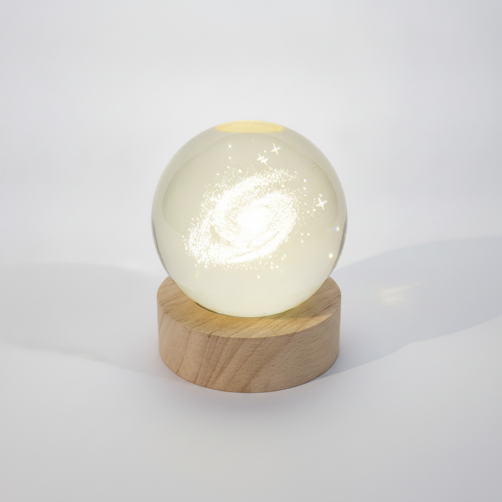 Galaxy Crystal Ball LED Night Light with Wood Base