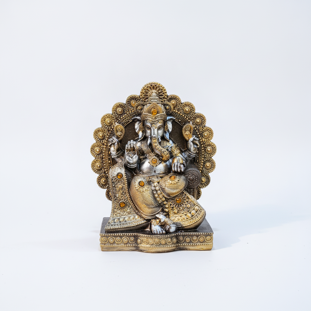 Ornate Lord Ganesha Idol – Gold & Silver Finish Statue
