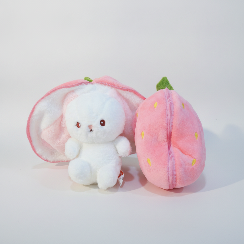 Strawberry Bunny Plush Toy with Hidden Pouch – 25 CM