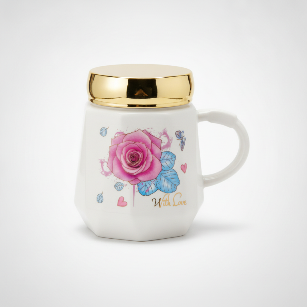 With Love Rose Ceramic Mug with Gold Rim