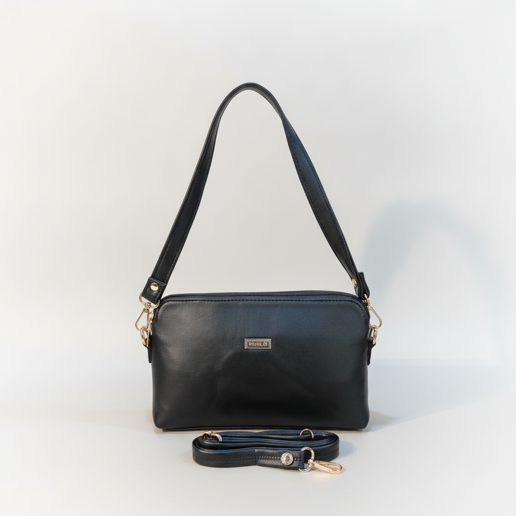 Wrangler Black Leather Crossbody Bag with Detachable Strap