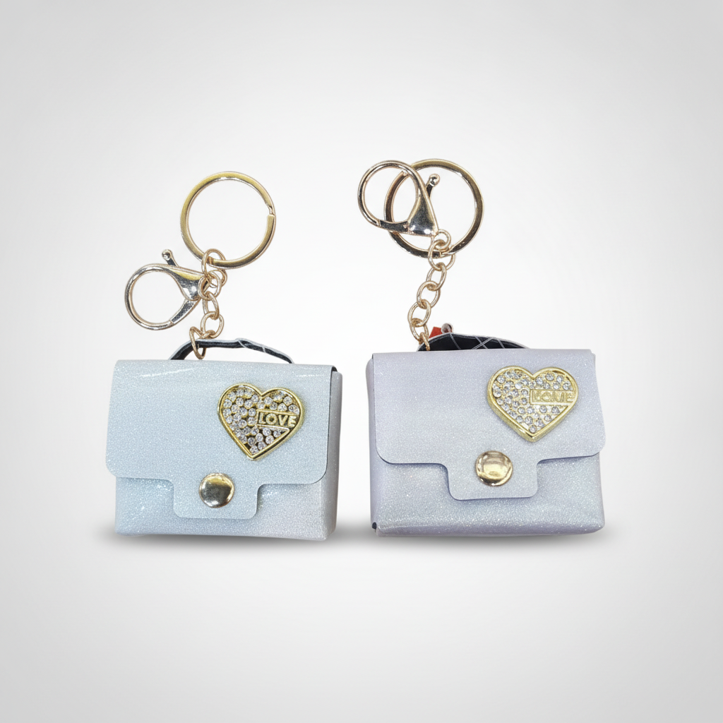 Mini Glitter Purse Keychain with Crystal Heart Love Charm