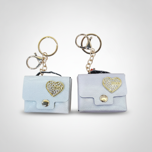 Mini Glitter Purse Keychain with Crystal Heart Love Charm