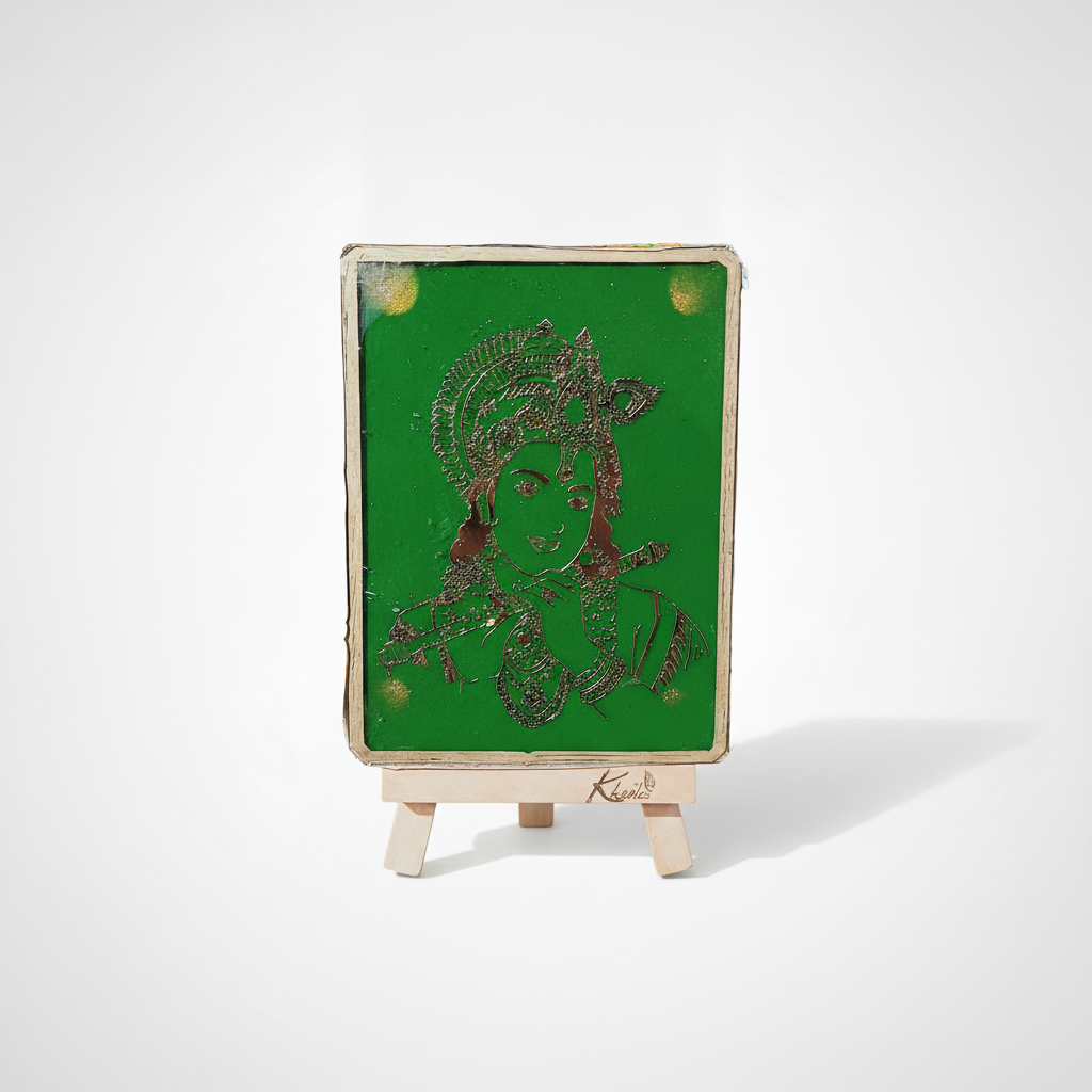 Lord Krishna Resin Art Miniature Painting on Easel Stand