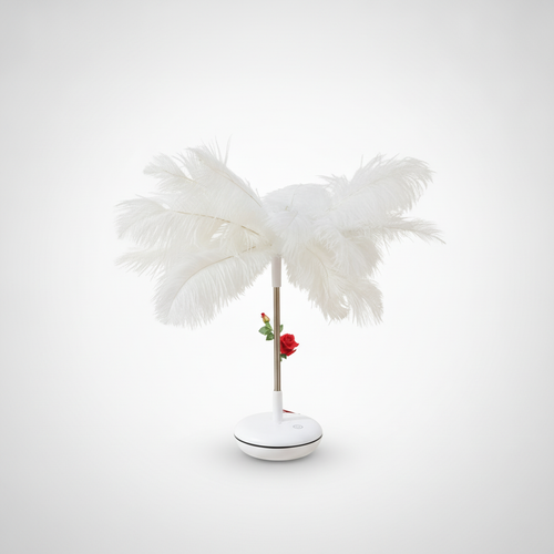 White Ostrich Feather Table Lamp with LED Light Base