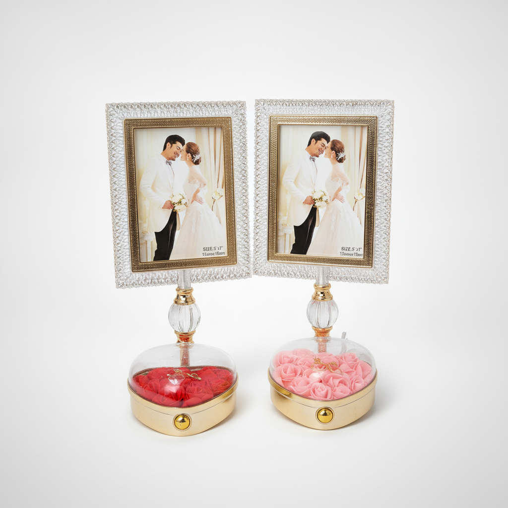 Crystal LED Photo Frame with Heart Rose Box Base, 5x7"
