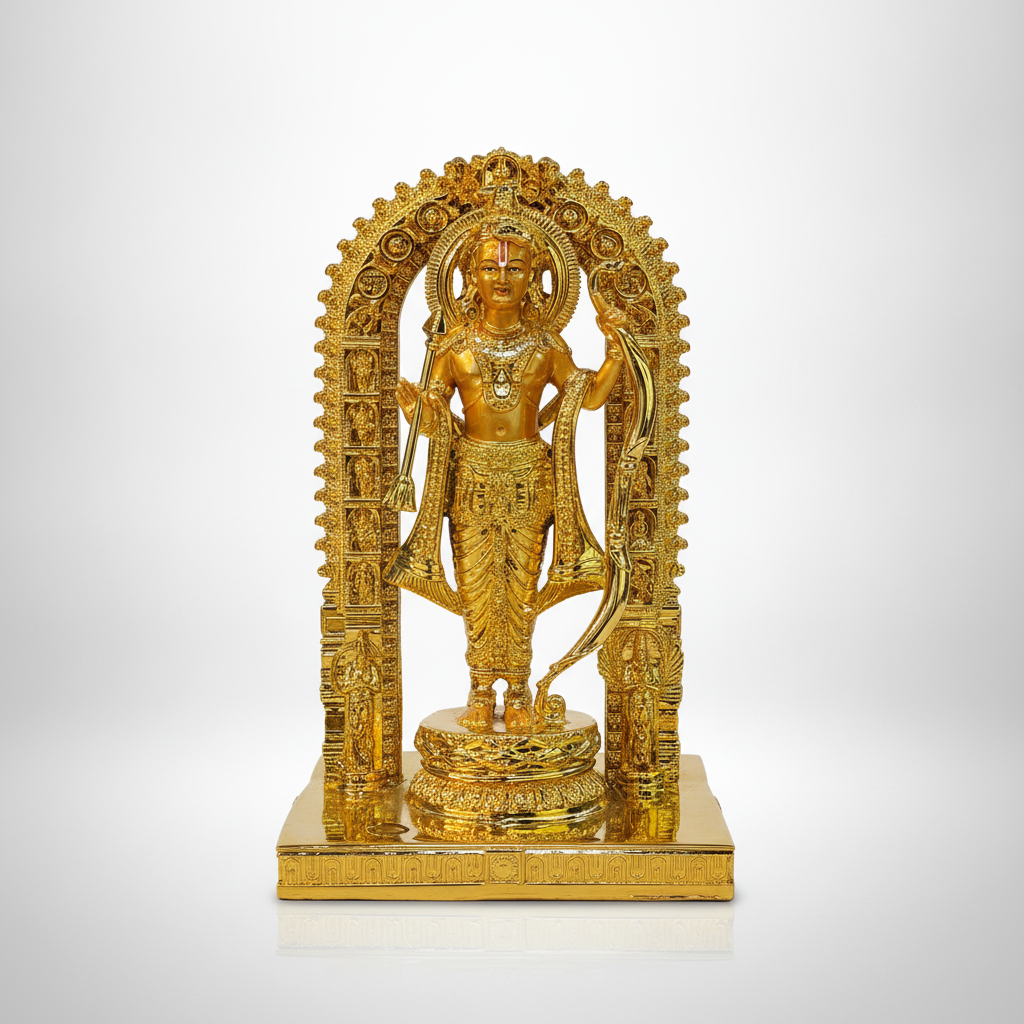 Ram Lalla Gold-Finish Statue with Ornate Arch Shrine