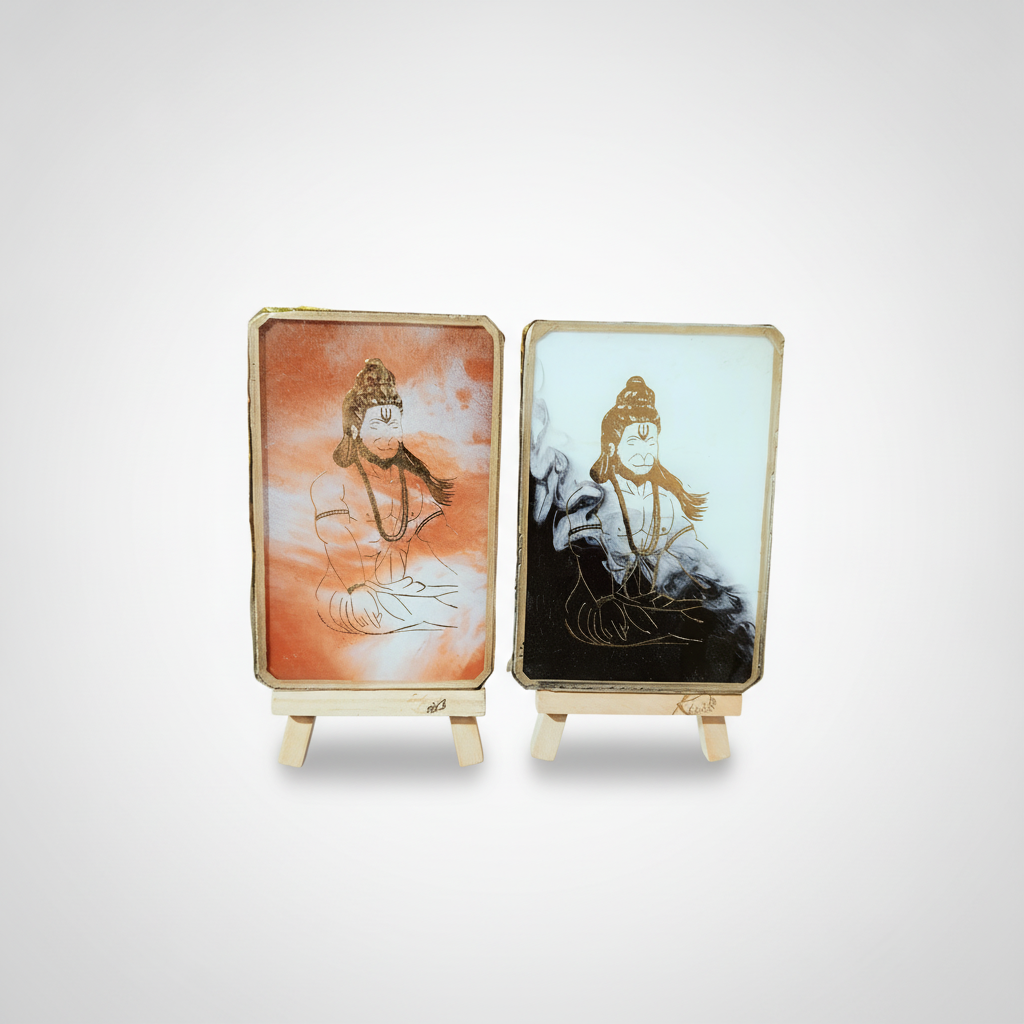 Hanuman Ji Resin Art Idol Plaque on Mini Easel Stand