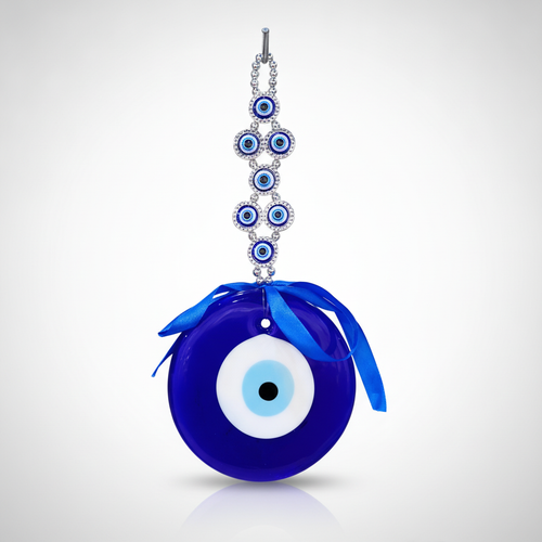 Nazar Evil Eye Wall Hanging with Crystal Chain & Blue Bow