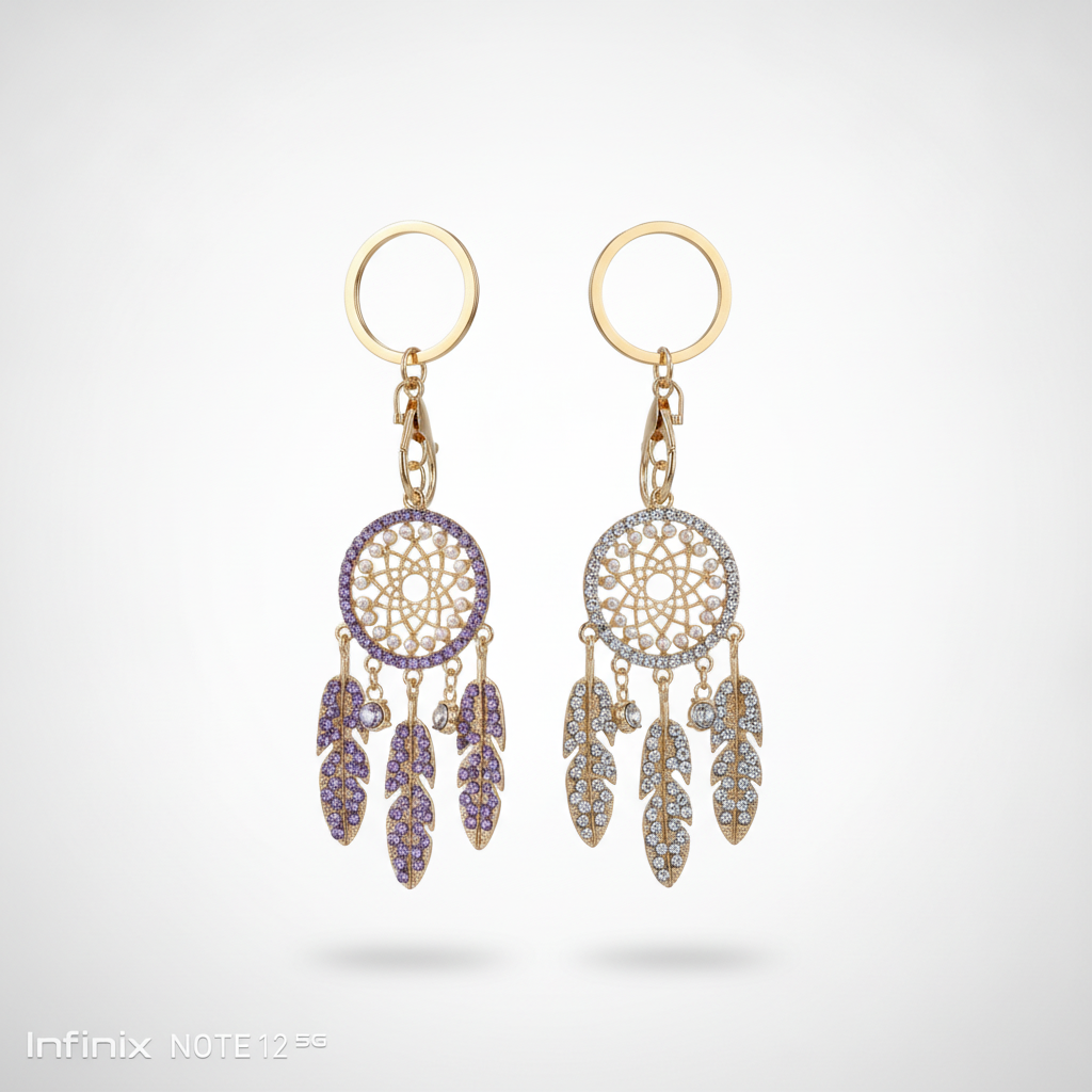 Dream Catcher Keychain with Rhinestones & Pearl Accents
