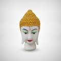 White Marble Buddha Head Statue with Gold Ushnisha