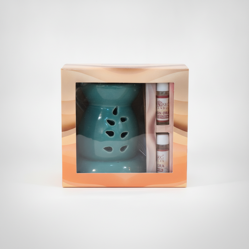 SKG Candles Ceramic Oil Diffuser Gift Set with 2 Aroma Oils