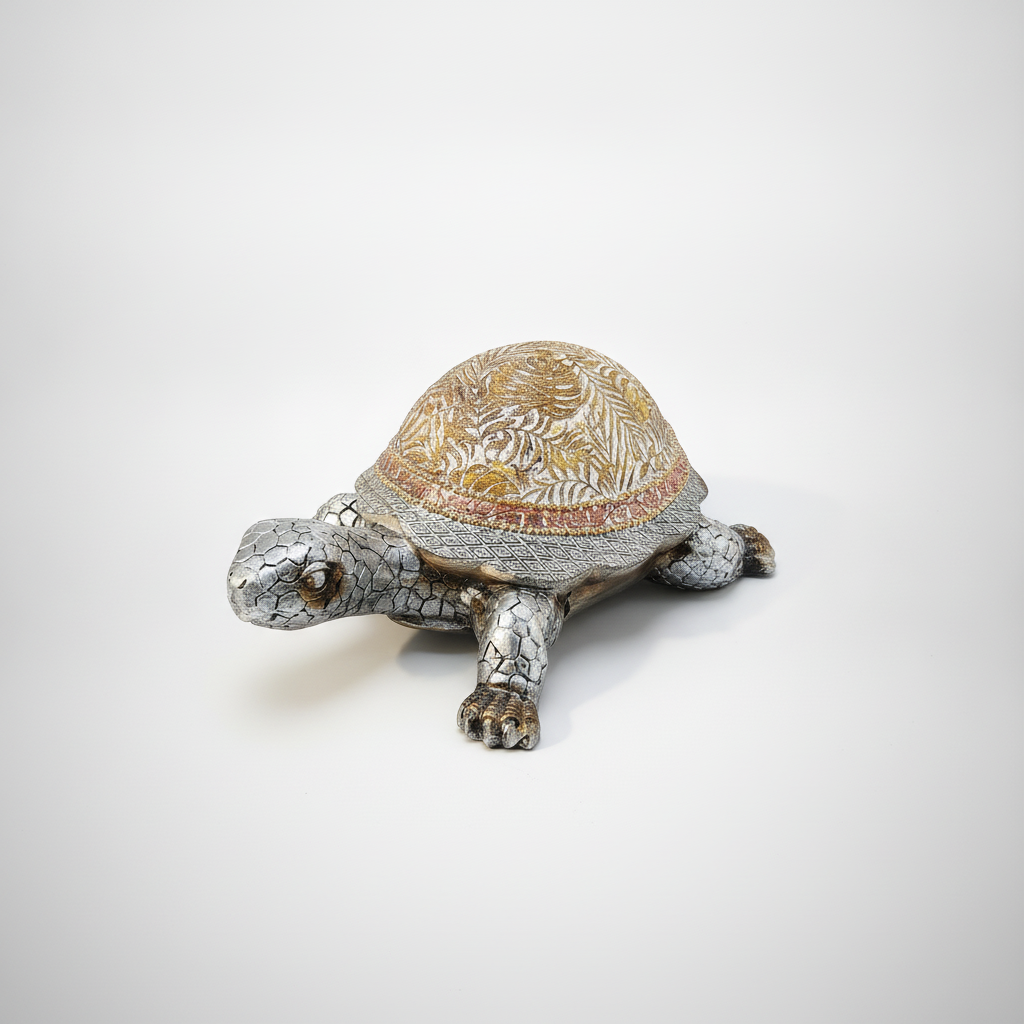 Decorative Tortoise Figurine – Gold & Silver Resin Statue
