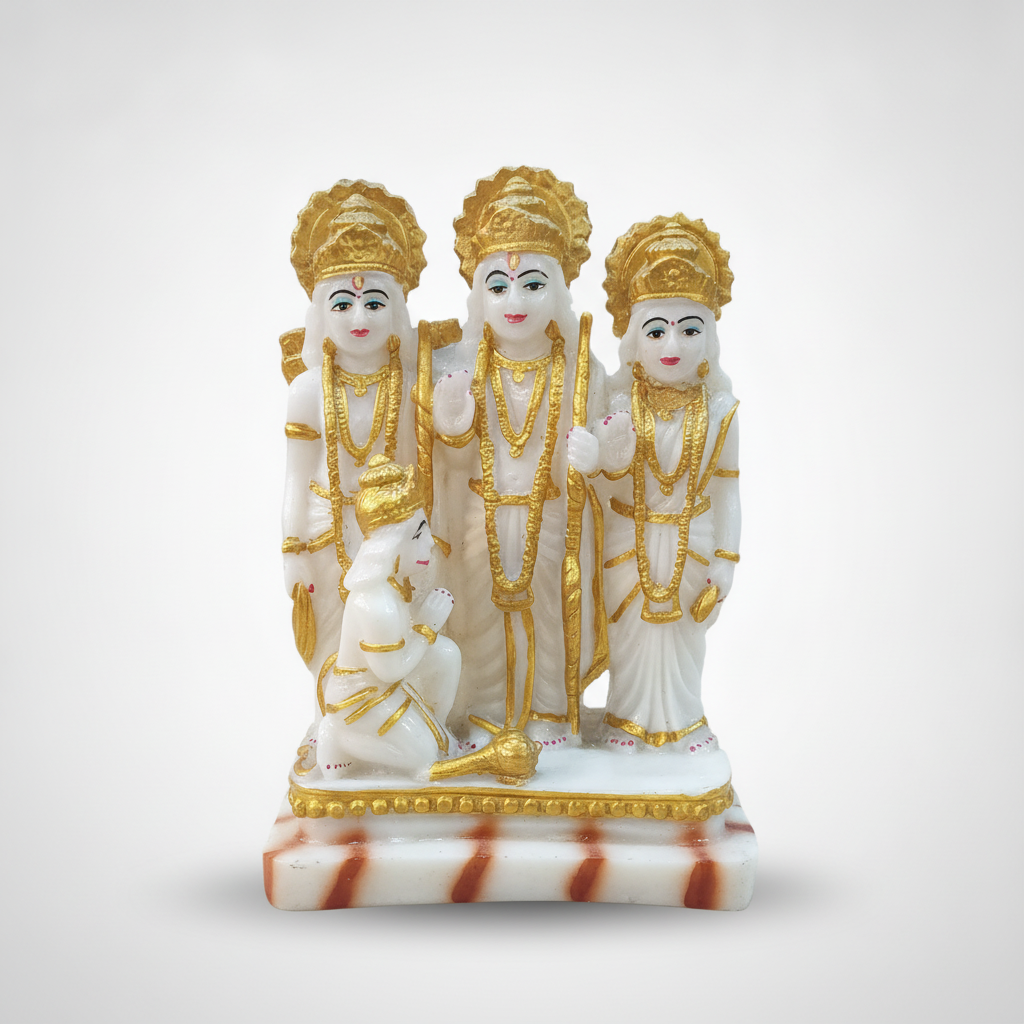 Ram Darbar Idol – White & Gold Polyresin Statue, 7 Inch