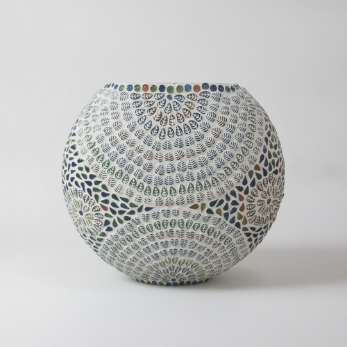 Mosaic Glass Globe Table Lamp – Colorful Leaf Pattern