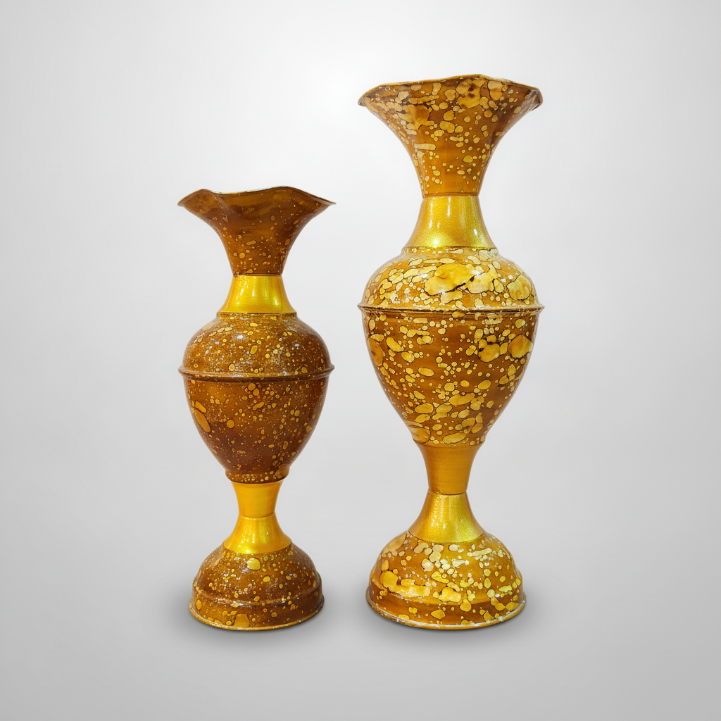 Handcrafted Golden Brown Metal Flower Vase Set of 2