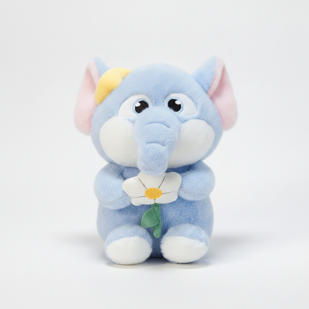 Blue Elephant Plush Toy with Flower – 35 cm Stuffed Animal