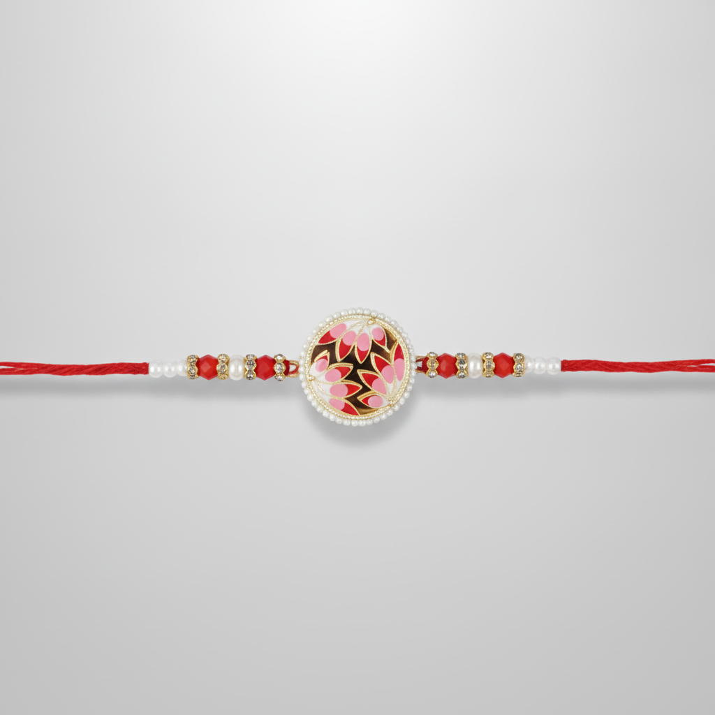Traditional Meenakari Rakhi – Red Floral Designer Bracelet
