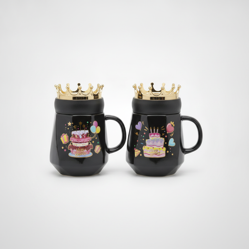 Happy Birthday Crown Ceramic Mug – Black & Gold Gift Mug