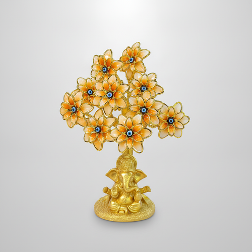 Golden Ganesha Evil Eye Flower Tree Decorative Figurine