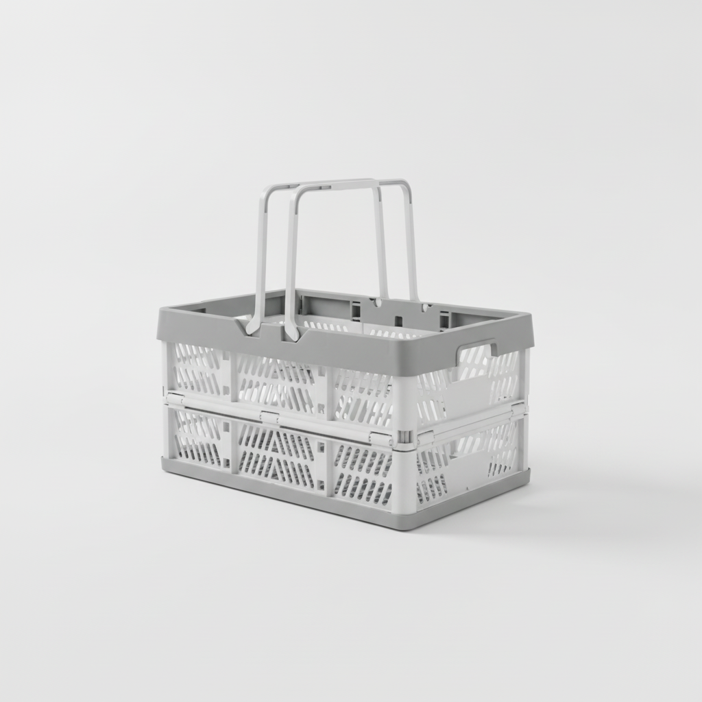 Foldable Plastic Storage Basket with Carry Handles