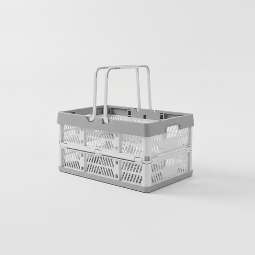 Foldable Plastic Storage Basket with Carry Handles