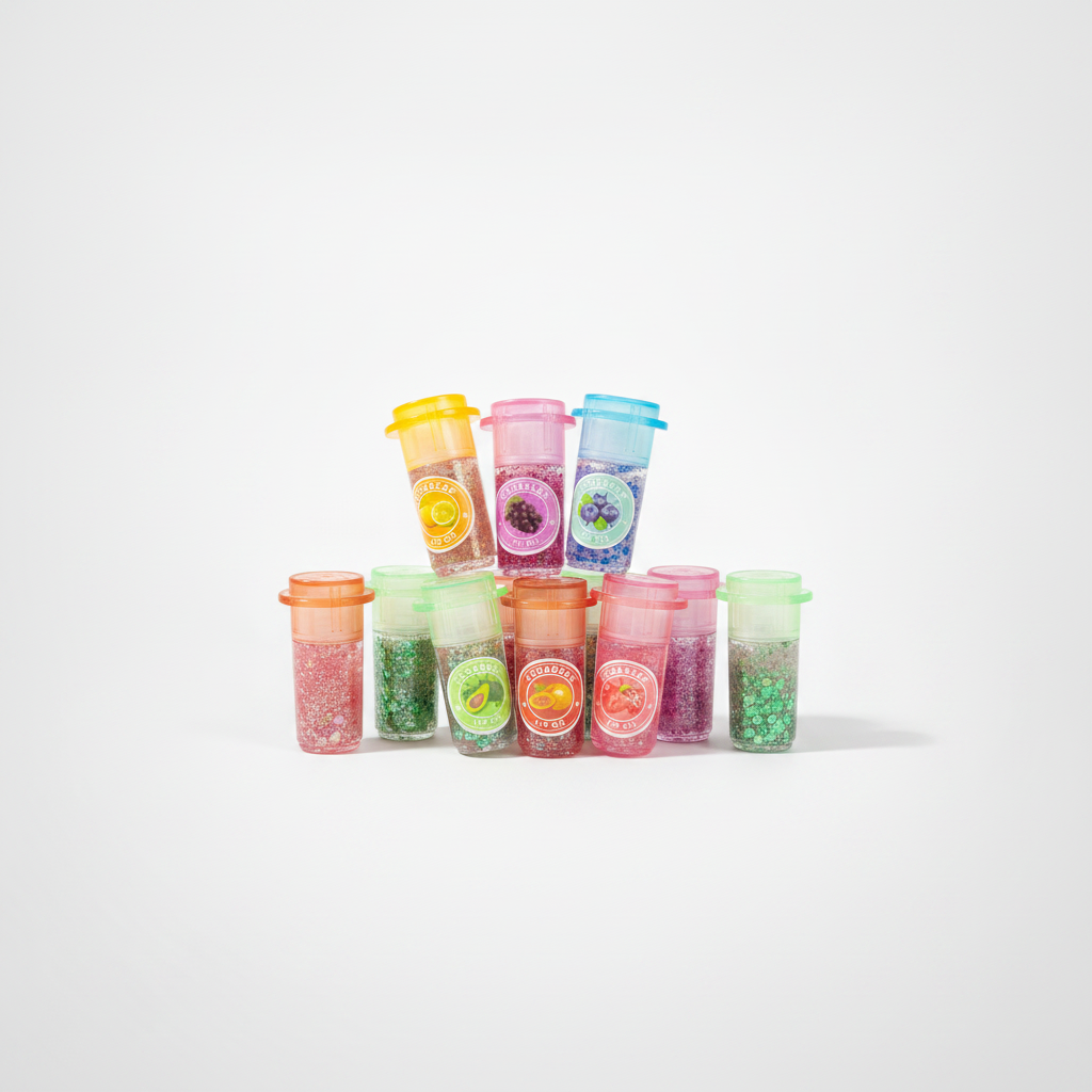 HUDABEAR Kids Glitter Lip Oil – Fruity Flavors, 9-Piece Set