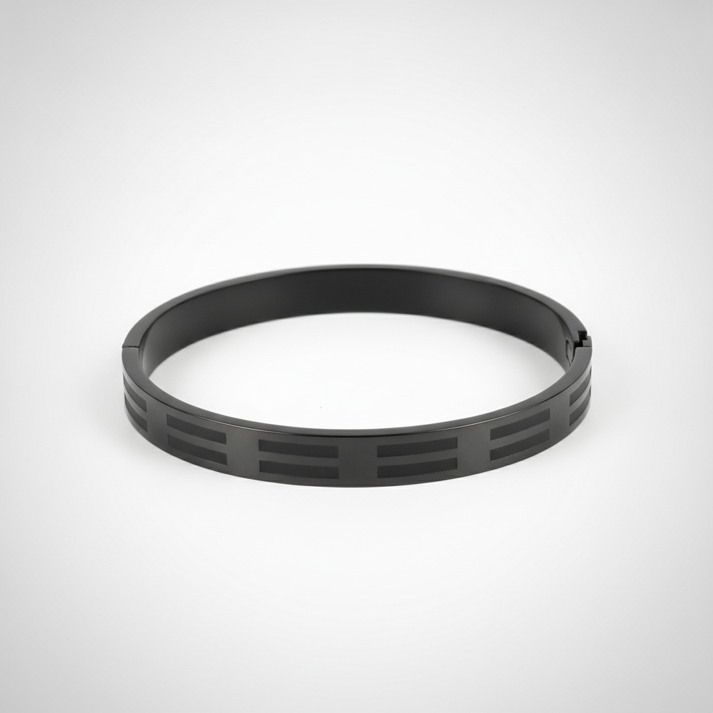 Men's Black Stainless Steel Bangle Bracelet – FF Pattern