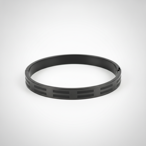 Men's Black Stainless Steel Bangle Bracelet – FF Pattern